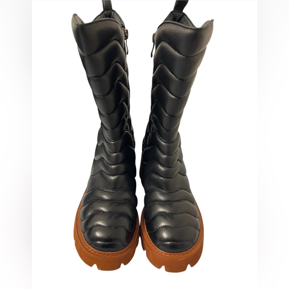 Iam Jenniferle Stylish Black Quilted Combat Boots with Brown Soles
